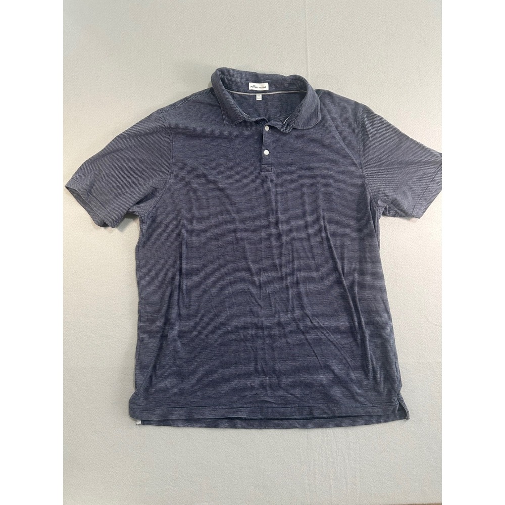 Peter Millar Polo Shirt Mens XXL Blue Stripe Pima‎ Cotton Silk Short Sleeve